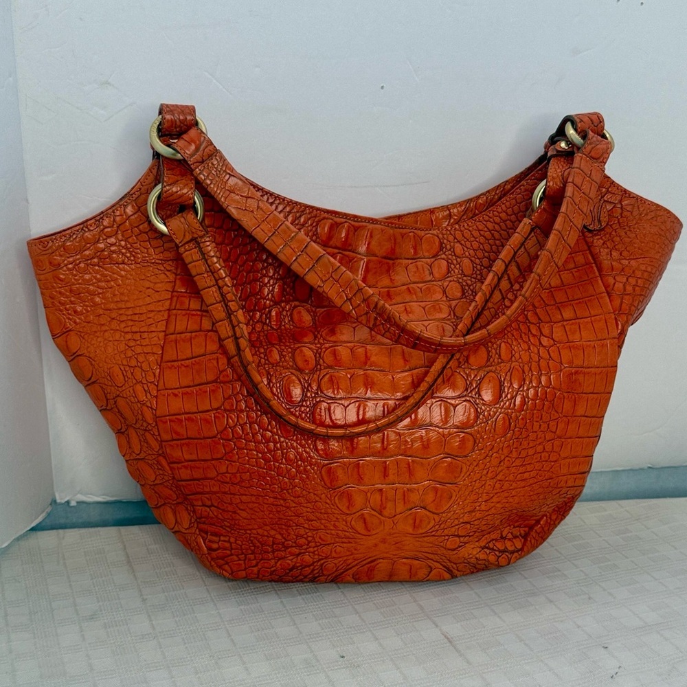 BRAHMIN JACQULINE IN ORANGE Croc embossed leather